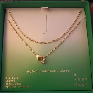NWT A new day initial J 14k gold dipped 16 inch double chain
